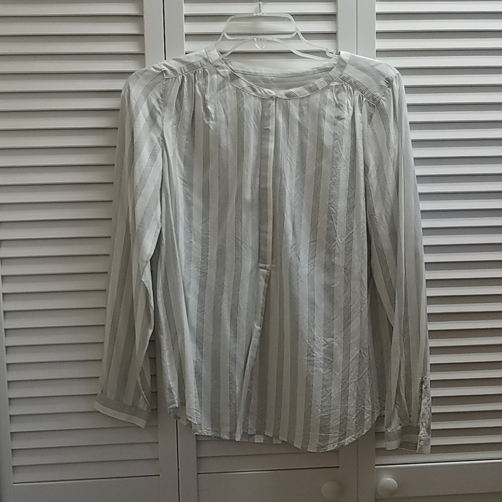 LOFT Off White With Grey Stripes Blouse